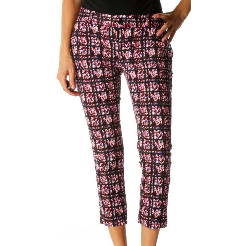 Chic Cropped Pants Pink Multi Print Black Checkered Casual Womens 0‎ petite